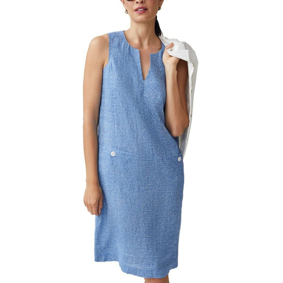 J. McLaughlin Dresses & Skirts - J. McLaughlin Rue Linen Dress Blue Shift Sleeveless Womens Large